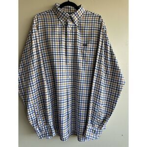 Façonnable Classique XXL Plaid Button Down Shirt Blue Gold 100% Cotton France